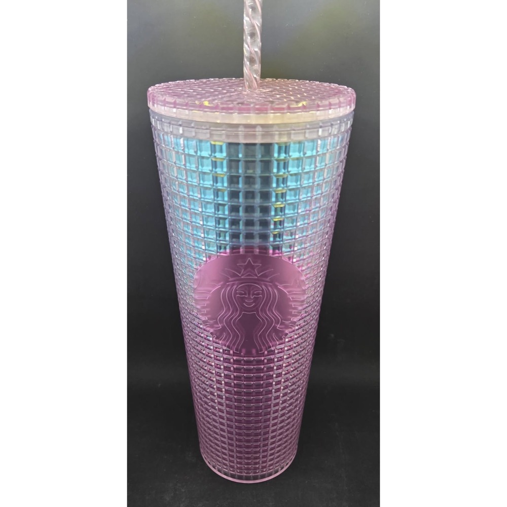Starbucks Summer 2021 Iridescent Pink Blue Square Grid Venti 24 Oz Tumbler